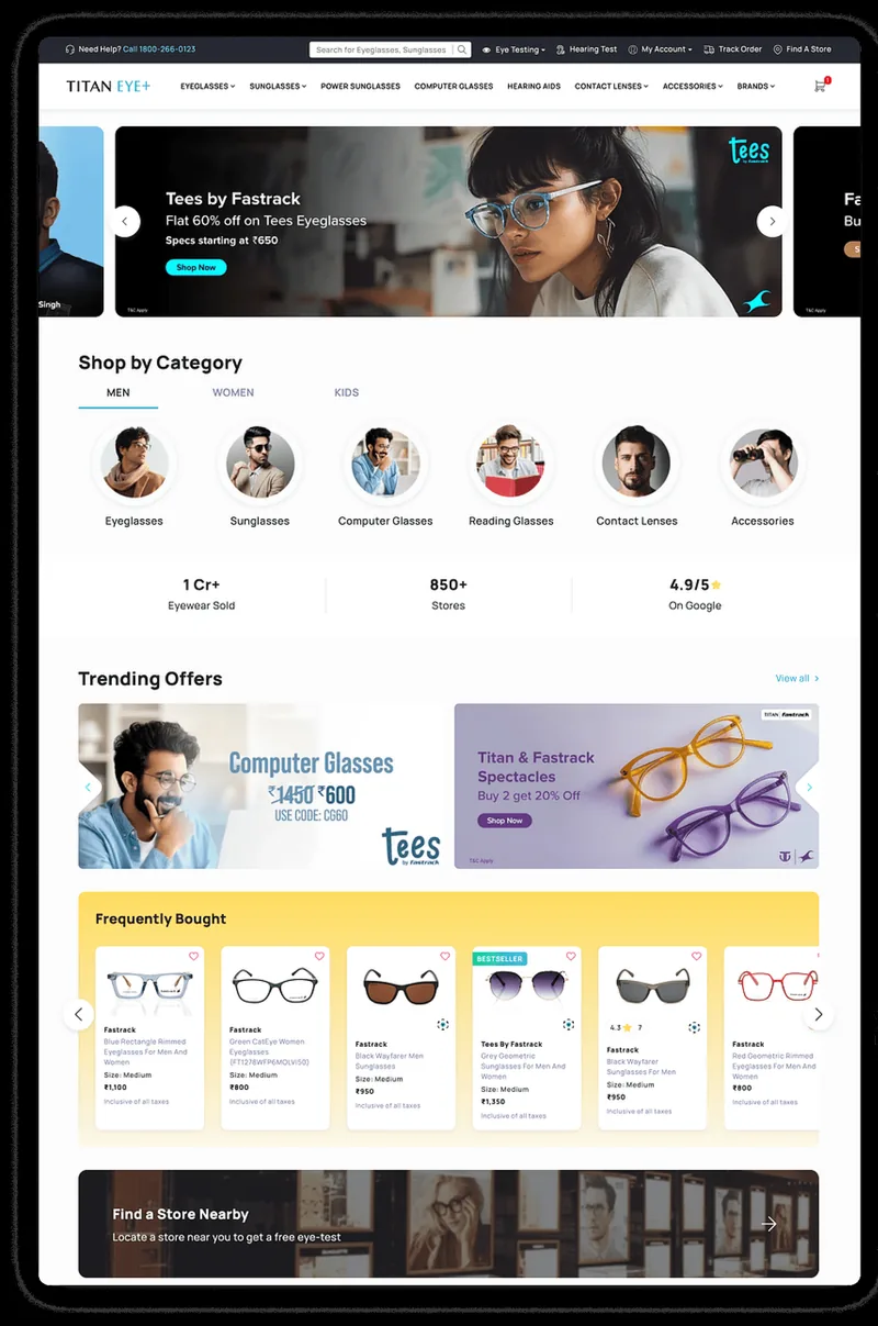 Redesigned Titan Eyeplus online store homepage